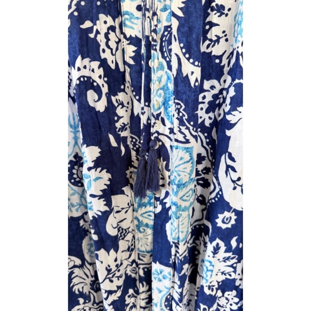 Rachel Zoe Boho Maxi Skirt Blue White Floral Paisley Tassel Waist M NWT - Picture 3 of 5